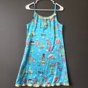 Nick & Nora Sock Monkey Scuba Nautical Nightgown Turquoise XL 16 Sleeveless